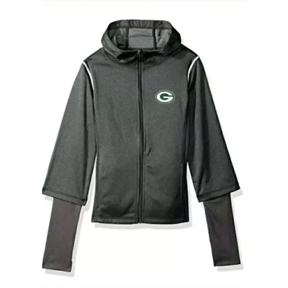 New Green Bay Packers NFL Zip Up Hoodie Girls Large Layered Funnel Neck Jacket